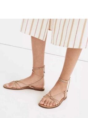 Madewell White Leather Braided Lace-Up Sandals with Tan Footbed 5